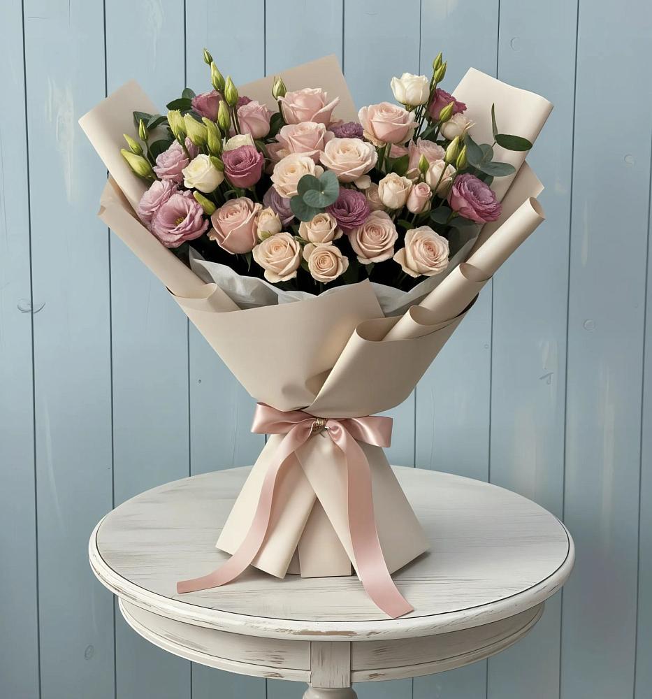 Букет цветов из: Розы и Лизиантусы в Шалушке